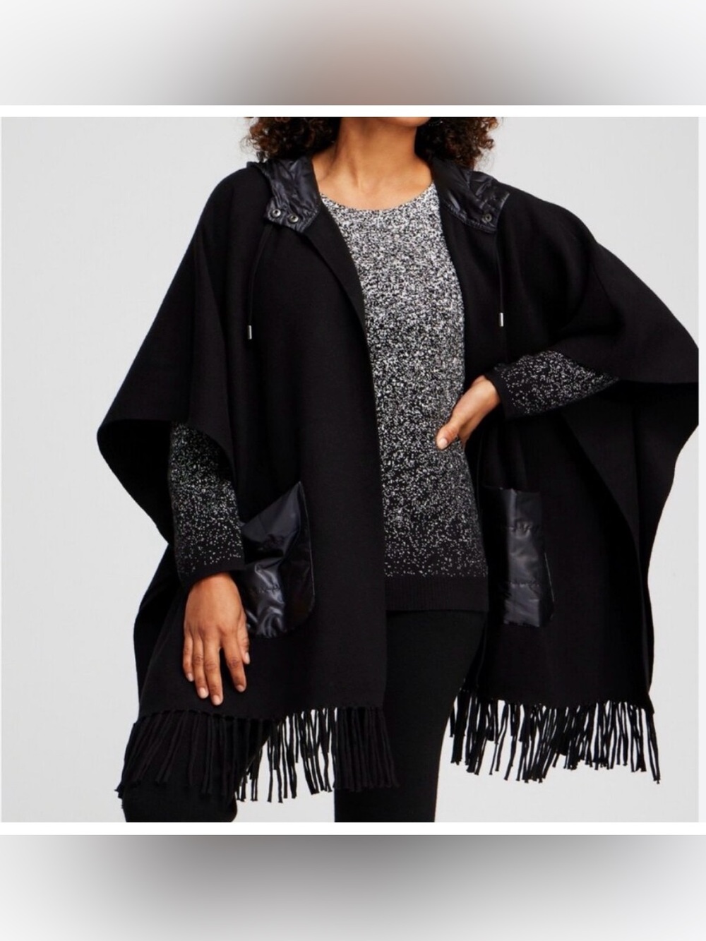 Black Cashmere Blend Quilted
Poncho L/XL NWT